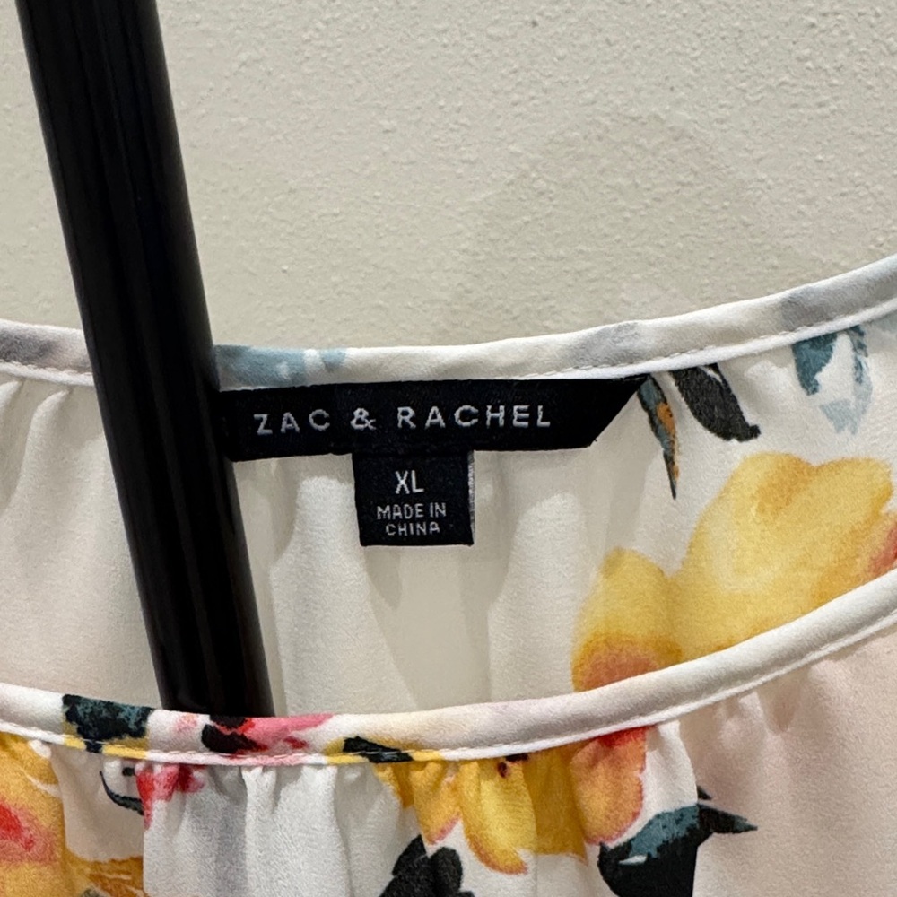 Zac & Rachel White Floral Off-Shoulder Blouse with Yellow and Pink Accents - Picture 2 of 4